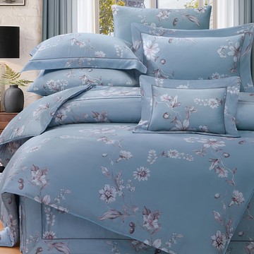 貝淇小舖 60支100%純天絲銀離子雙人床包兩用被  被套 + 床墊套 + 枕套組  床包 152 x 188cm + 鋪棉兩用被套 182 x 212cm + 壓框枕套 47 x 75cm 2件  瑪喬莉藍