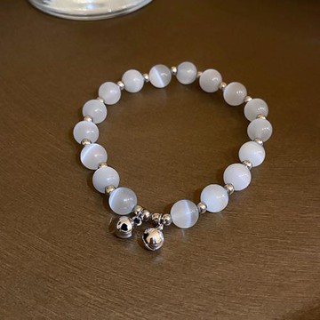 ANGEL 貓眼月光水滴清新串珠手鍊(銀色)