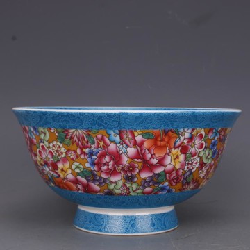 清乾隆粉彩萬花花紋面碗6寸仿古工藝瓷器家居餐具擺件古玩老收藏1入