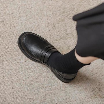 棕色真皮樂福鞋女厚底2025年新款春秋百搭平底小皮鞋英倫風jk單鞋