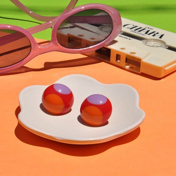 糖果色半圓耳環/ 復古橘紅/ 壓克力耳環