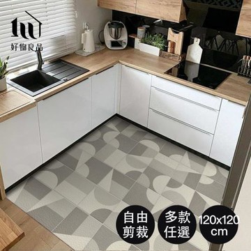 【好物良品】120x120cm_自由剪裁PVC仿皮革廚房防水防滑地墊 (7款任選)