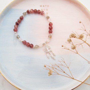 【水晶手串】少女之夢|草莓晶x月光石x捕夢網招桃花手鍊|大員囡仔