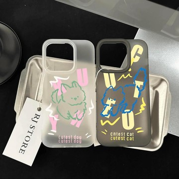 ins情侶小貓狗適用iPhone12/13手機殼11/15promax蘋果16/14磨砂xr