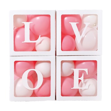 氣球盒子 30x30x30公分 可裝5吋氣球8顆/10吋氣球4顆  LOVE 白色  1個
