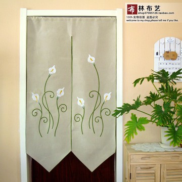 外貿 門簾 日式 魯繡 仿棉麻 布藝 高檔田園 風水簾 隔斷掛簾半簾
