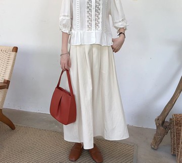 【洗水棉】日系復古/高腰收褶/百褶半身裙