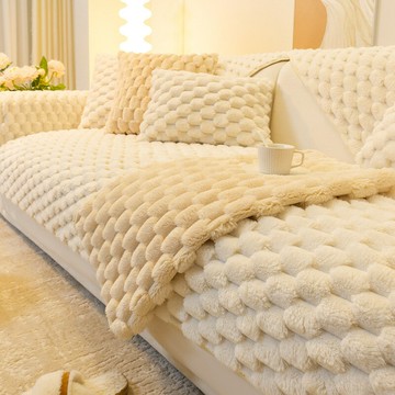 楓林宜居 冬季奶油風毛絨加厚沙發墊2023新款防滑坐墊子沙發套罩靠背蓋布巾