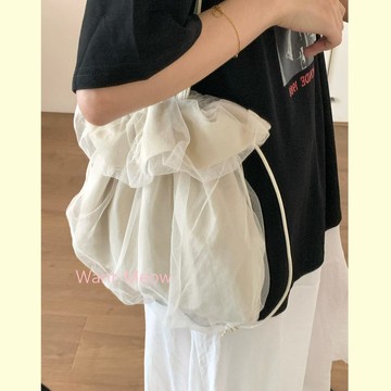 台灣㊣現貨✨質感日系網紗束口包包 Want Meow招財貓旺鋪