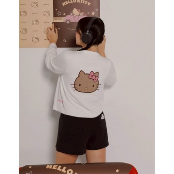 AIR SPACE PLUS 【Hello Kitty聯名】美背緹花圓領排扣開襟針織衫(白/咖啡) 女裝 現貨 大尺碼