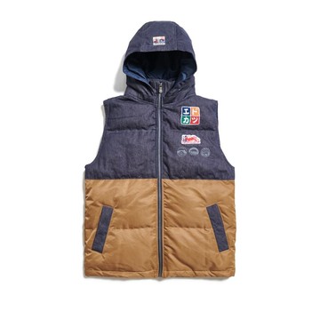 江戶勝 日系 男裝 御朱印系列 拼接羽絨背心(丈青色) #背心