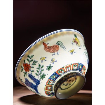 斗彩雞碗米飯碗湯碗面碗景德鎮陶瓷餐具家用仿古高腳防燙骨瓷碗