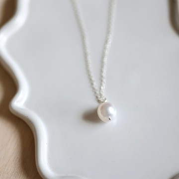 白果珍珠純銀細圈項鍊　手工設計