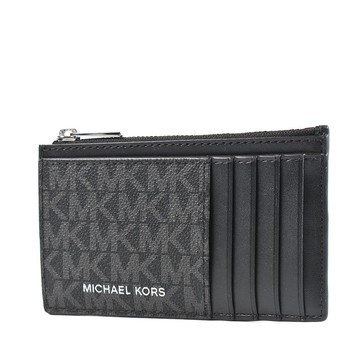 MICHAEL KORS 男款 緹花LOGO防刮證件拉鍊零錢包-黑色
