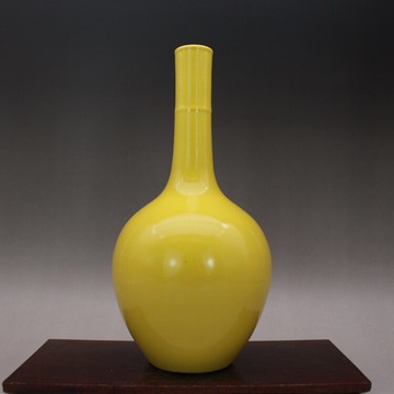 晚清民窯裂紋黃釉膽瓶小花瓶古玩陶瓷古董瓷器收藏品仿古做舊擺件