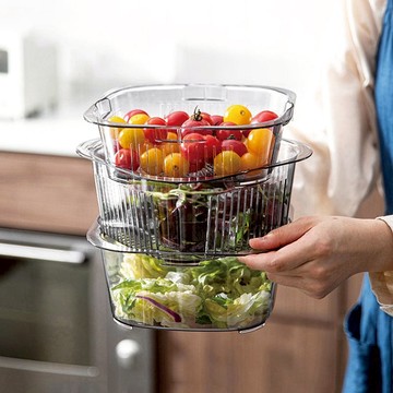 多功能保鮮瀝水籃3件組-多色可選 灰