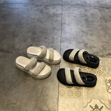 涼拖鞋女2025夏季新款時尚性感水鉆鏤空綁帶松糕厚底女拖鞋外穿