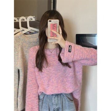 秋冬韓版2025新款前短后長彩色外穿寬松慵懶風加厚長袖針織毛衣女