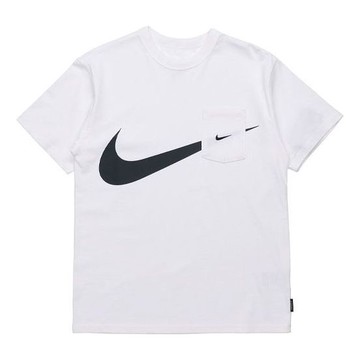 Nike Sportswear Swoosh Casual Sports Round Neck Logo Pocket Short Sleeve White