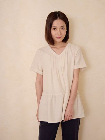 棉羽短袖造型上衣-米翼