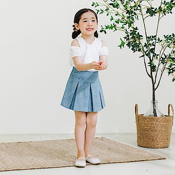 OB嚴選-牛仔愛心織紋百褶褲裙