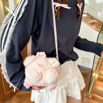 🔥熱賣🔥小女孩斜挎包新款毛絨可愛外卡通兒童包包公主手拎包粉豬輕便少女