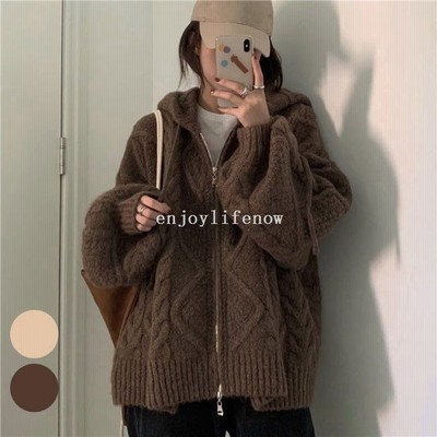 ジャケット ニット レディース ニットパーカー オーバーサイズ ニットカーディガン 厚手 フード付き カーディガン パーカー 前開き コーディガン 通販 Lineポイント最大get Lineショッピング