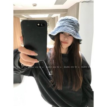 double inin 日系復古牛仔盆帽子女韓版素顏遮臉百搭顯臉小漁夫帽