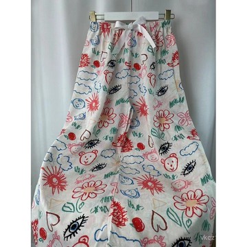 【台灣出貨】綿綢睡褲女夏季闊腿褲薄款長褲九分褲單褲人造棉日係花可外穿單褲睡裙 連身裙 弔帶裙 洋裝