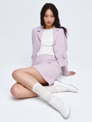 Collar Detail Tweed Jacket_Light Pink