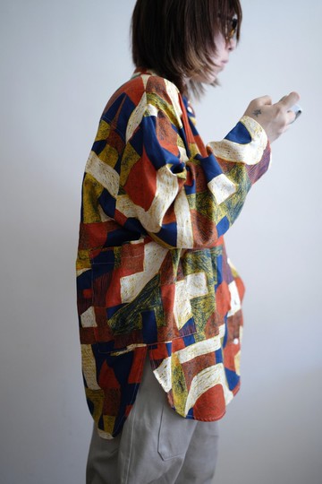 磚紅濃藍畫筆寬版長袖襯衫