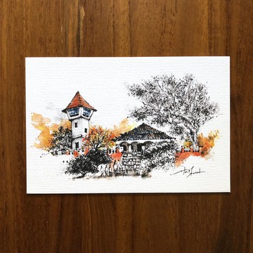 枯枝筆速寫 台南古蹟 安平古堡 插畫 手繪明信片