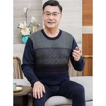 中老年保暖內衣加絨加厚男士爸爸套裝老年人防寒爺爺秋衣秋褲冬季
