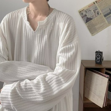 肌理感蛇骨紋長袖t恤男2025春秋新款美式重磅寬松休閑百搭打底衫鑫弘-衣錦男裝