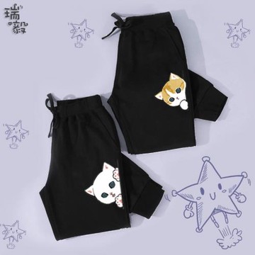 貍花貓可愛貓咪素描動物貓貓鏟屎官小腳衛褲子男女兒童裝休閑長褲
