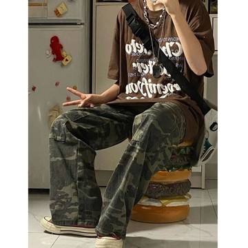 美式hiphop迷彩褲高街男夏季ins潮牌歐美街頭褲子工裝休閒牛仔褲 VTEO