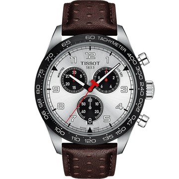 TISSOT天梭 PRS516 賽車計時石英手錶-銀x咖啡/45mm T1316171603200