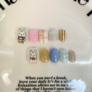 ✨Hannah✨穿戴甲可愛手工手繪流行捏捏貓眼短款ins風預定美甲甜美可愛精緻穿戴甲 UJPR