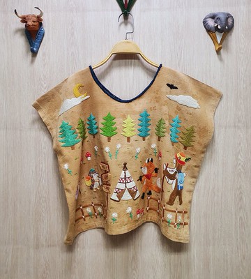 手工刺繡開衫、野營、狐狸、雛菊、可愛動物