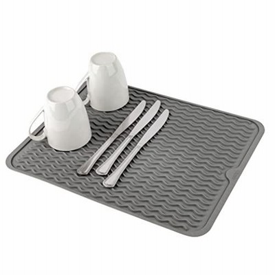 シリコーン製食器乾燥マット - 排水穴 滑り止め 耐熱 折りたたみ式 食器/キッチンシンク/カウンタートップ/冷蔵庫引き出しライナー/鍋敷きに最適 (
