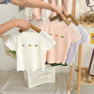 Healthy baby 新款冰絲女童短袖T恤夏季薄款小清新洋氣打底衫夏季衣服女童T恤T恤女孩T恤短袖女童短袖 女童短
