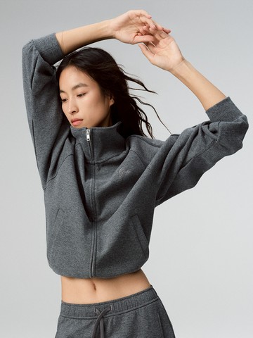 女裝 Logo刺繡翻領外套-深灰色