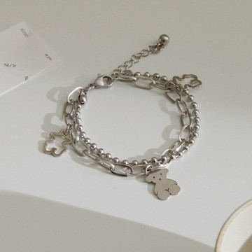 【Bonny & Read】[鋼飾] 叛逆小熊手鍊 雙層手鍊 小熊 鋼 抗汗【全現貨賣場】