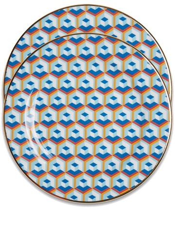 La DoubleJ - set of two abstract-print desert plate - unisex - Porcelain - One Size - Blue