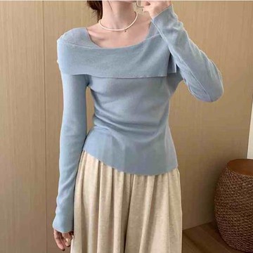 【LANNI 藍尼】★一字領針織長袖內搭(女裝/女上衣/休閒/長袖)