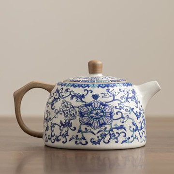創意青花汝窯纏枝蓮茶壺泡茶家用功夫茶具單壺高檔大容量茶水壺