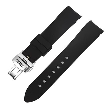 精工弧口手錶帶SEIKO5號領航綠水鬼男矽膠弧形錶帶20mm 21mm 22mm