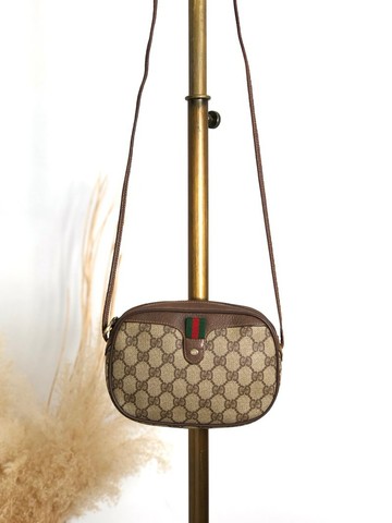 【日本直送 名牌中古包】GUCCI 古馳 雪莉系列 GG 圖案 肩背包 棕色 PVC vintage 老品 kr4ygb