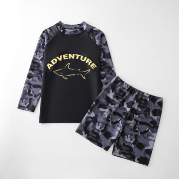 兒童泳衣男童長袖分體防曬速干中大童泳褲套裝男孩游泳衣青少年夏