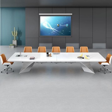 公司貨 最低價 免運 會議桌 白色烤漆會議桌大型會客長桌時尚簡約現代辦公室家具洽談桌椅組合